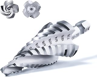 Four Spiral Flute Step Drill Bit(Pro), 3/16"-7/8" Impact Ready Advanced High Speed Steel Unibit Step Bit, 1/4" Hex Shank Unibit for Metal, Stainless Steel, Aluminum, Wood, Plastic