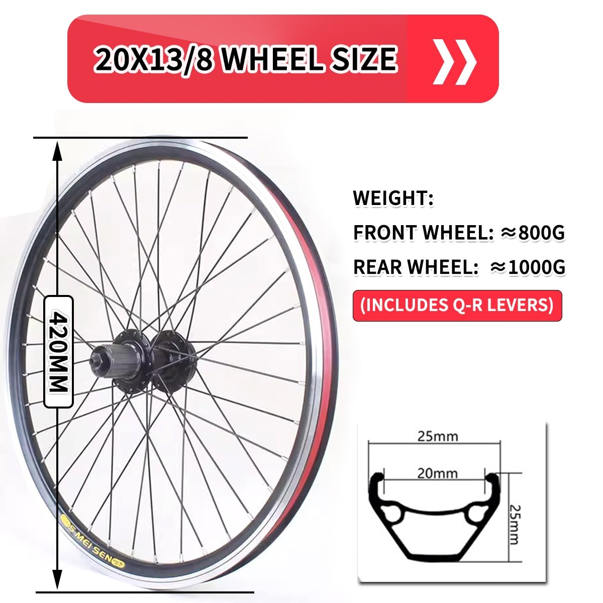 50.8 cm 451 składane zestawy kół rowerowych 20x13/8 11/8 koła V-brake/hamulec tarczowy Quick Release 36H piasta ze stopu aluminium przednia i tylna przerzutka koła do 7/8/9/10 prędkości (przód + Rea)