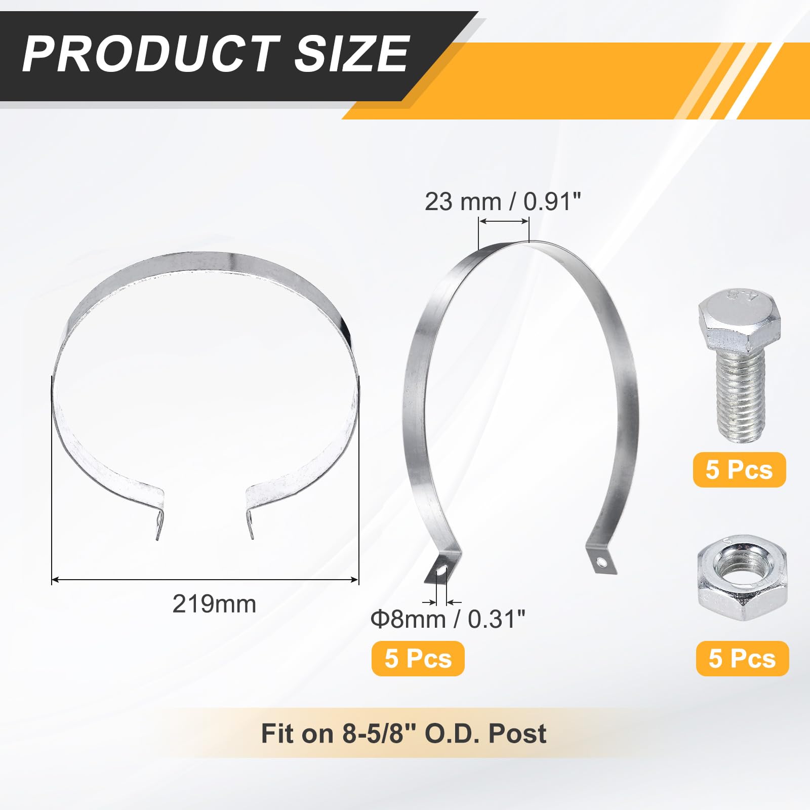 QUARKZMAN 5 Piezas Bandas De Refuerzo Para Cerca De Malla, Bandas De Tensión De Acero Galvanizado Con Tornillos Y Tuercas Para Poste De Malla De 8-5/8", Tubería, Puerta, Paneles De Cerca,