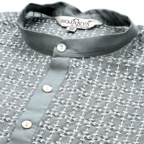 Sojanya Plus (Since1958) Men's Pure Cotton Blue Kurta with White Embroidery and White Pyjama Set4