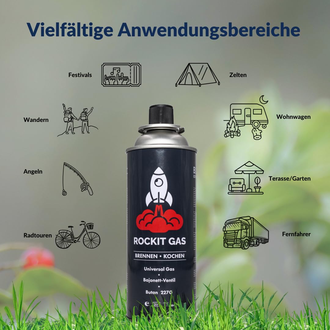 Rockit Gas ® 28 x Gaskartuschen 227g | Typ: Bajonett-Ventilkartusche | Ideal für Camping/Outdoorküchen/Notfälle
