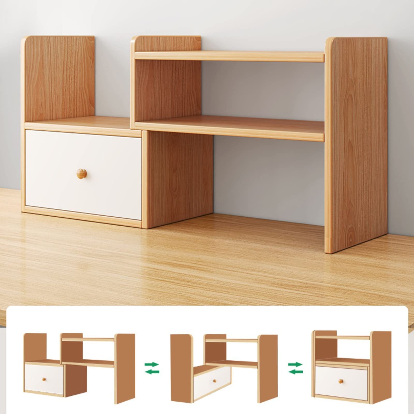 Scaffale Libreria Organizer da scrivania Scaffale portaoggetti da ufficio Scaffale da scrivania piccolo con 1 ripiano in legno regolabile con cassetto piccolo Scaffali portaoggetti per libri ( Size :