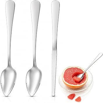 3 Pcs Grapefruit Spoon & Knife Set Stainless Steel Grapefruit Spoons with Serrated Edge Fruit Knife Grapefruit Utensils Tool for Citrus, Kiwi,Dessert, Avocado & More