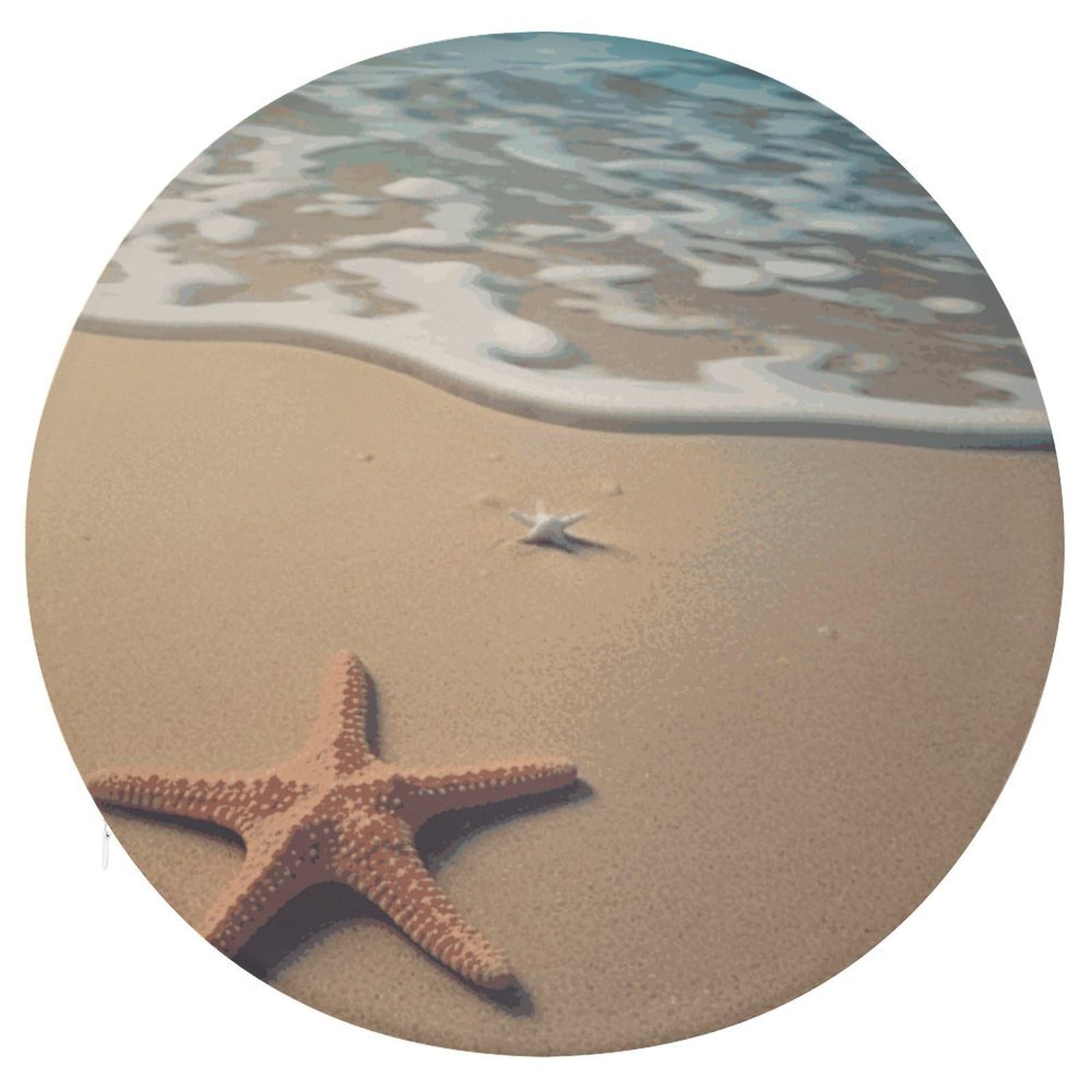 LZQPOEAS 3D Beautiful Starfish on Beach Sand Round Chair Cushion 15 Inch, Detachable Memory Foam Seat Cushion,Circle Stool Cushion, Soft Round Chair Pad with Removable Cover