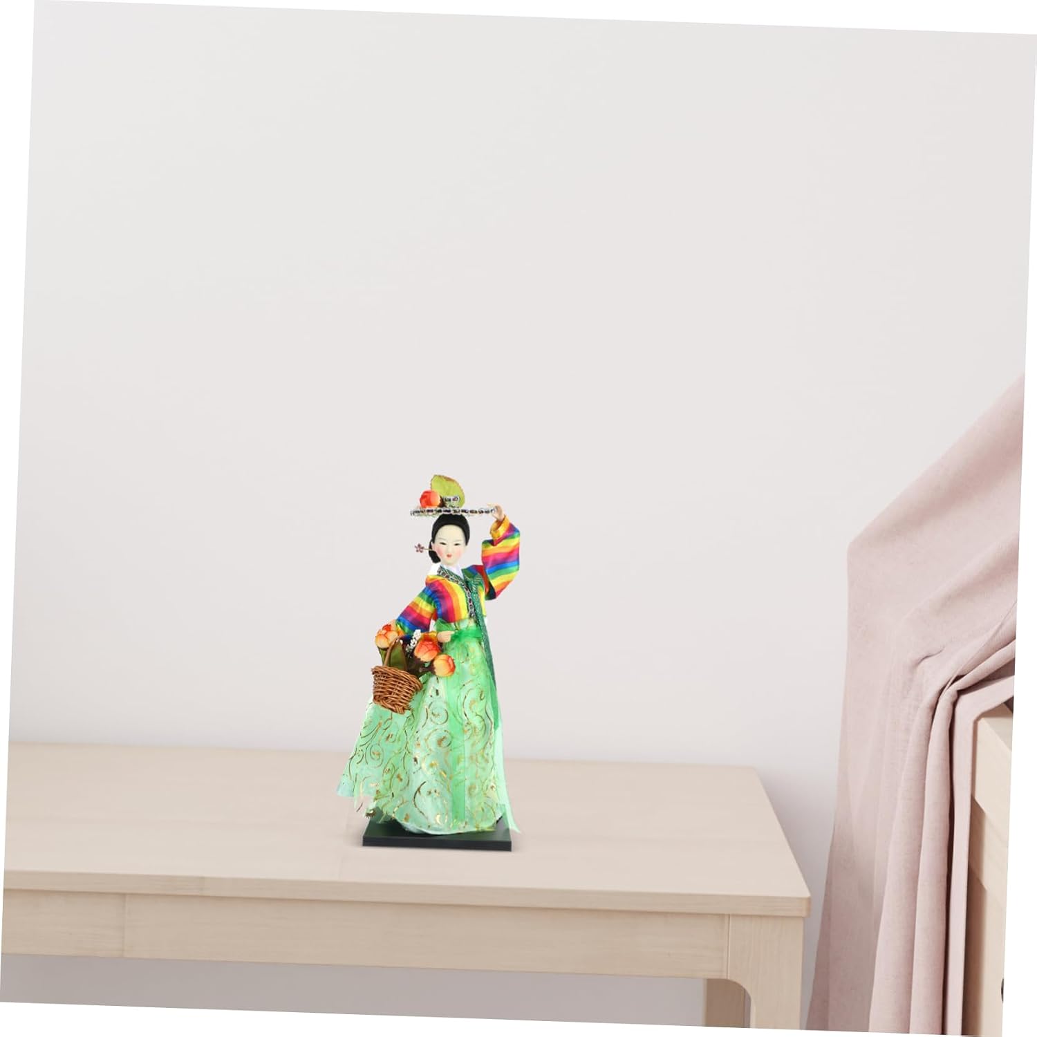 Traditional Korean Hanbok Doll Figure Silk Plastic Decorative Collectible for Home