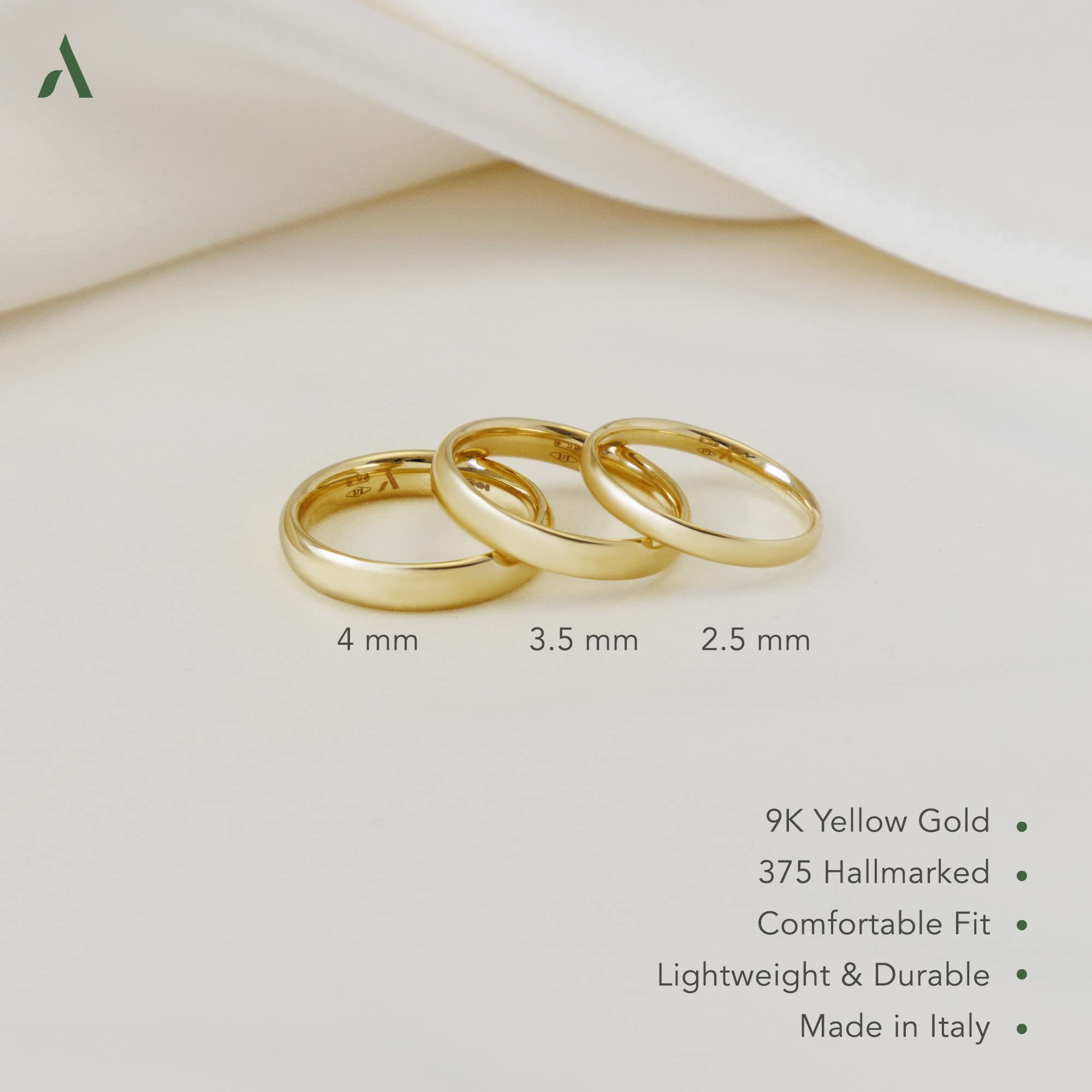 Amberta Allure Fede Nuziale in Oro Giallo 9Ct Unisex