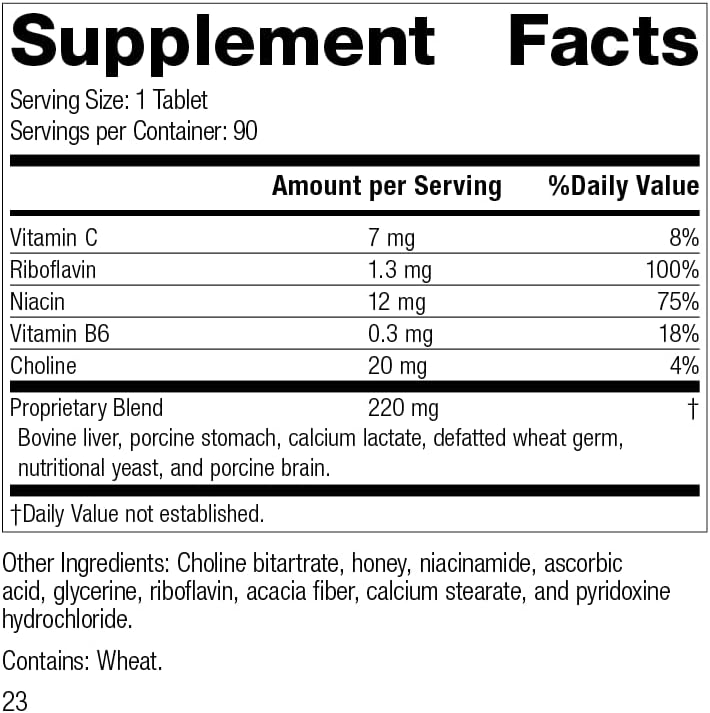 Standard Process Cataplex B2 - Whole Food Nervous System Supplements, Metabolism, Brain Supplement and Liver Support with Calcium Lactate, Riboflavin, Wheat Germ, Choline and More - 90 Tablets