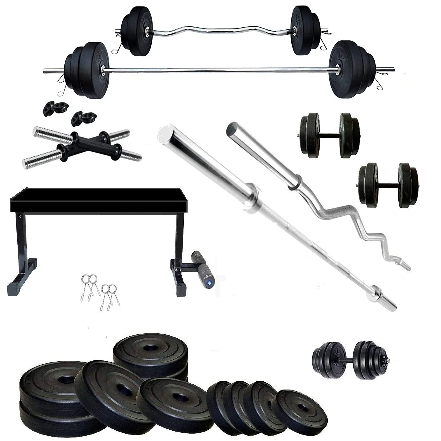 BEACON INTERNATIONAL Home Gym Combo with Flat Bench with Leg Support, 30 Kg Weight Plates, 3ft Curl Rod , 5 Ft Straight Rod for Home Gym Set (B09X8K3M9Z) Amazon Price History, Amazon Price Tracker