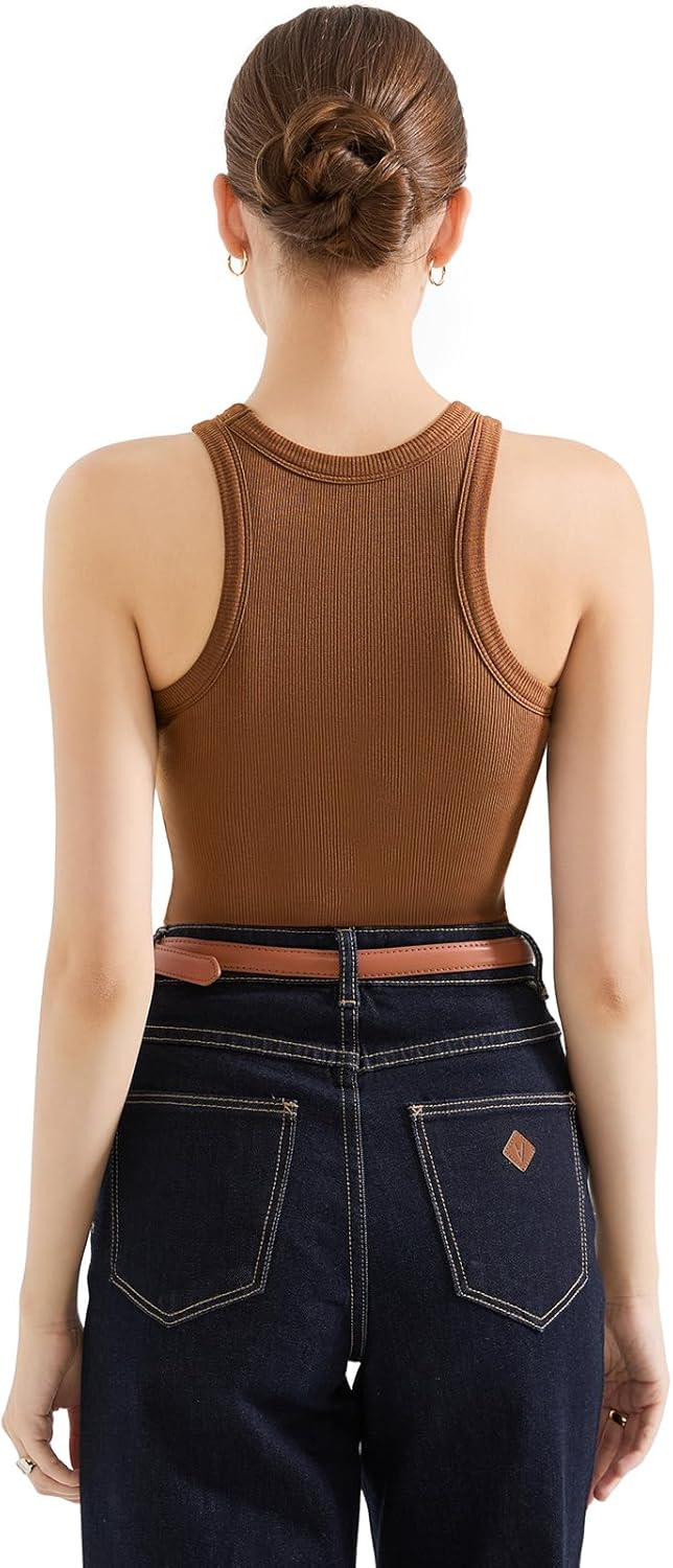 SUUKSESS Women Padded Cotton Ribbed Tank Tops High Neck Racerback Basic Tops - Image 5