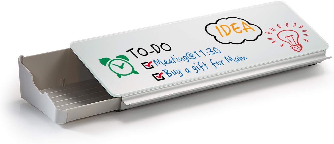 Audio-Visual Direct White Glass Dry Erase - Desktop Organizer & Storage Notepad, Whiteboard