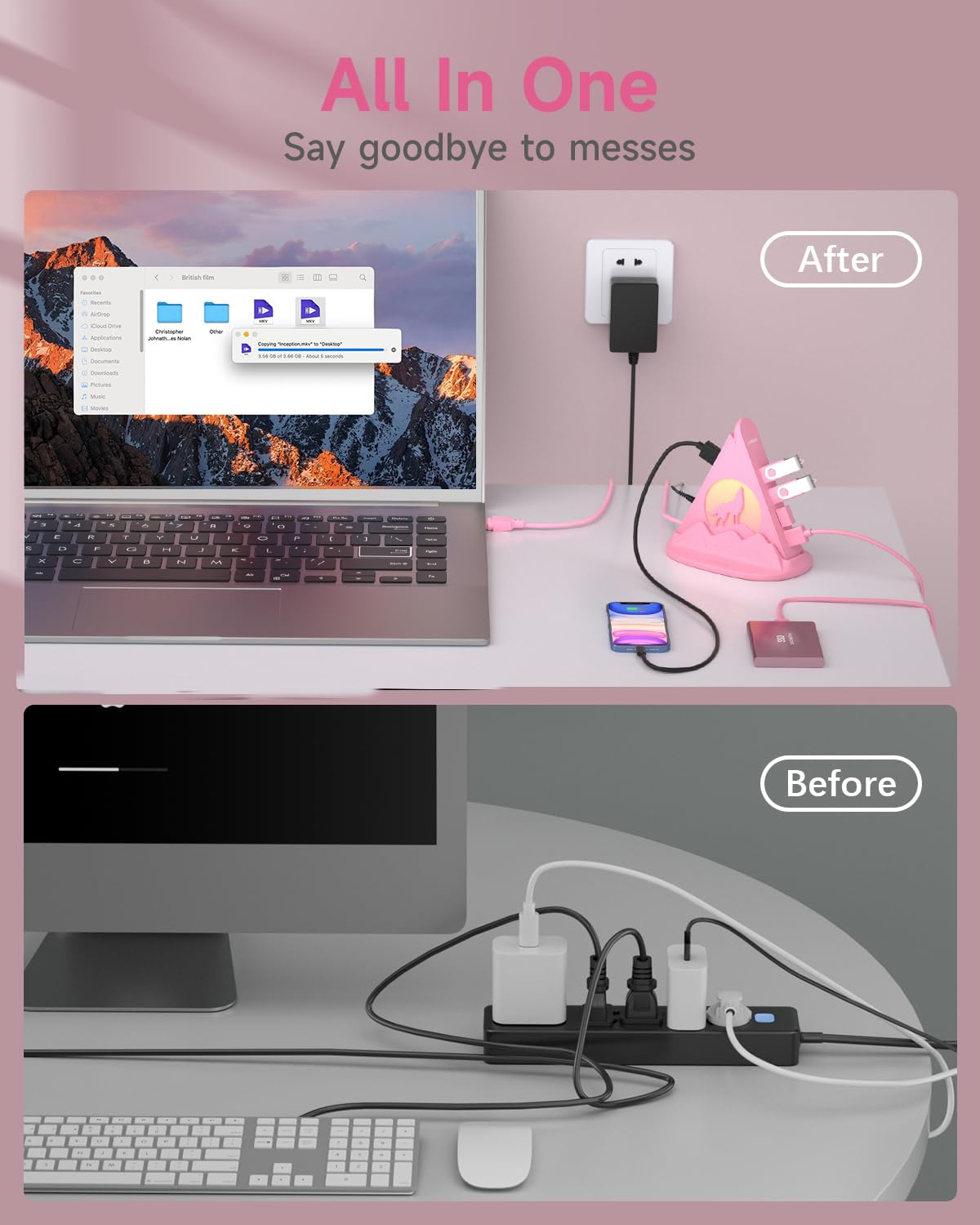 Hub USB 3.0 alimentado con adaptador de CA, concentrador USB de 6 puertos (4 datos + 2 carga rápida), diseño y base RGB Wolf, compatible con PC, portátil, PS4/5, unidad flash, teclado y mouse