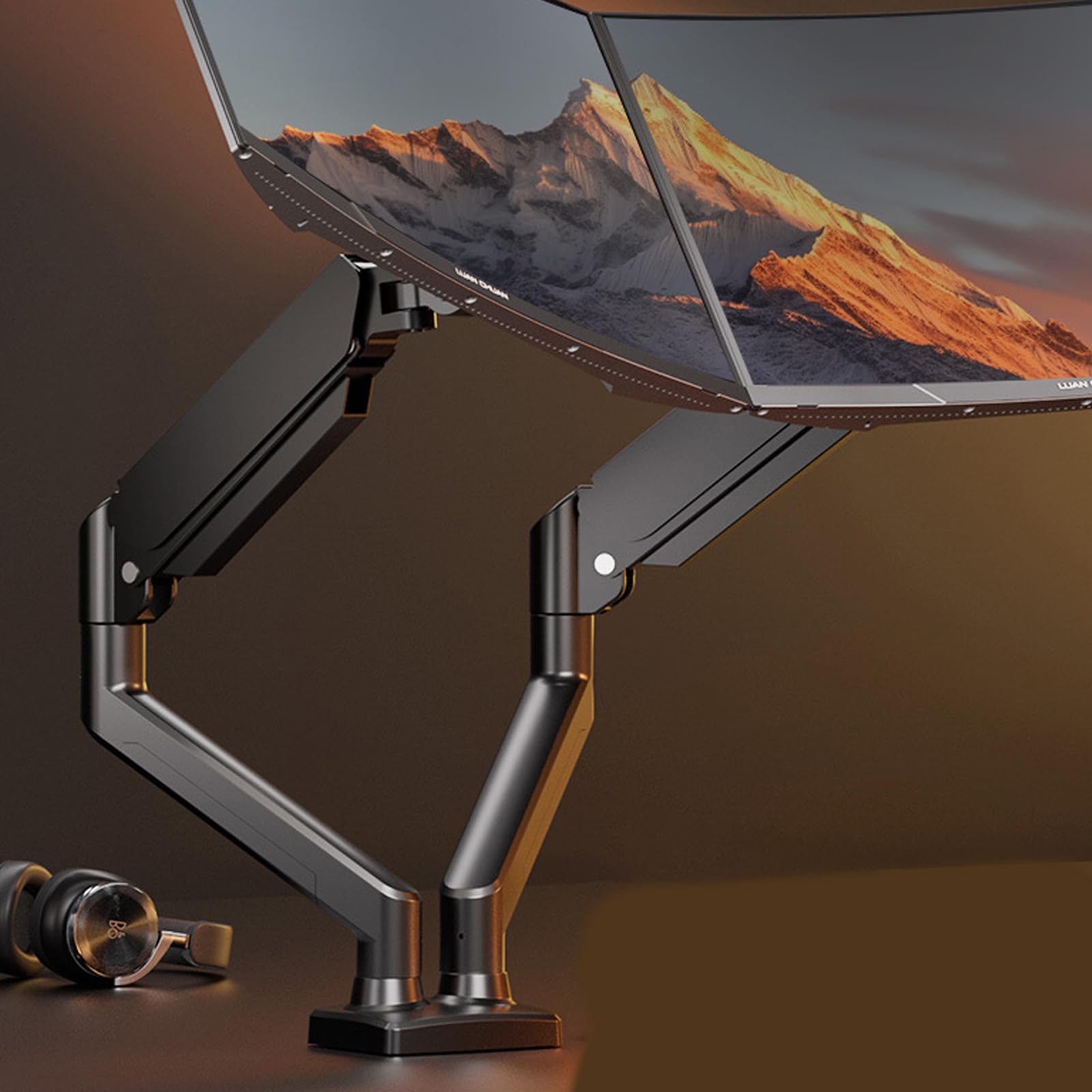 Brazo de monitor doble ajustable para pantallas de 43.2 a 81.3 cm, base de acero resistente y giratoria, giratoria, ergonómica, soporte para monitor de oficina