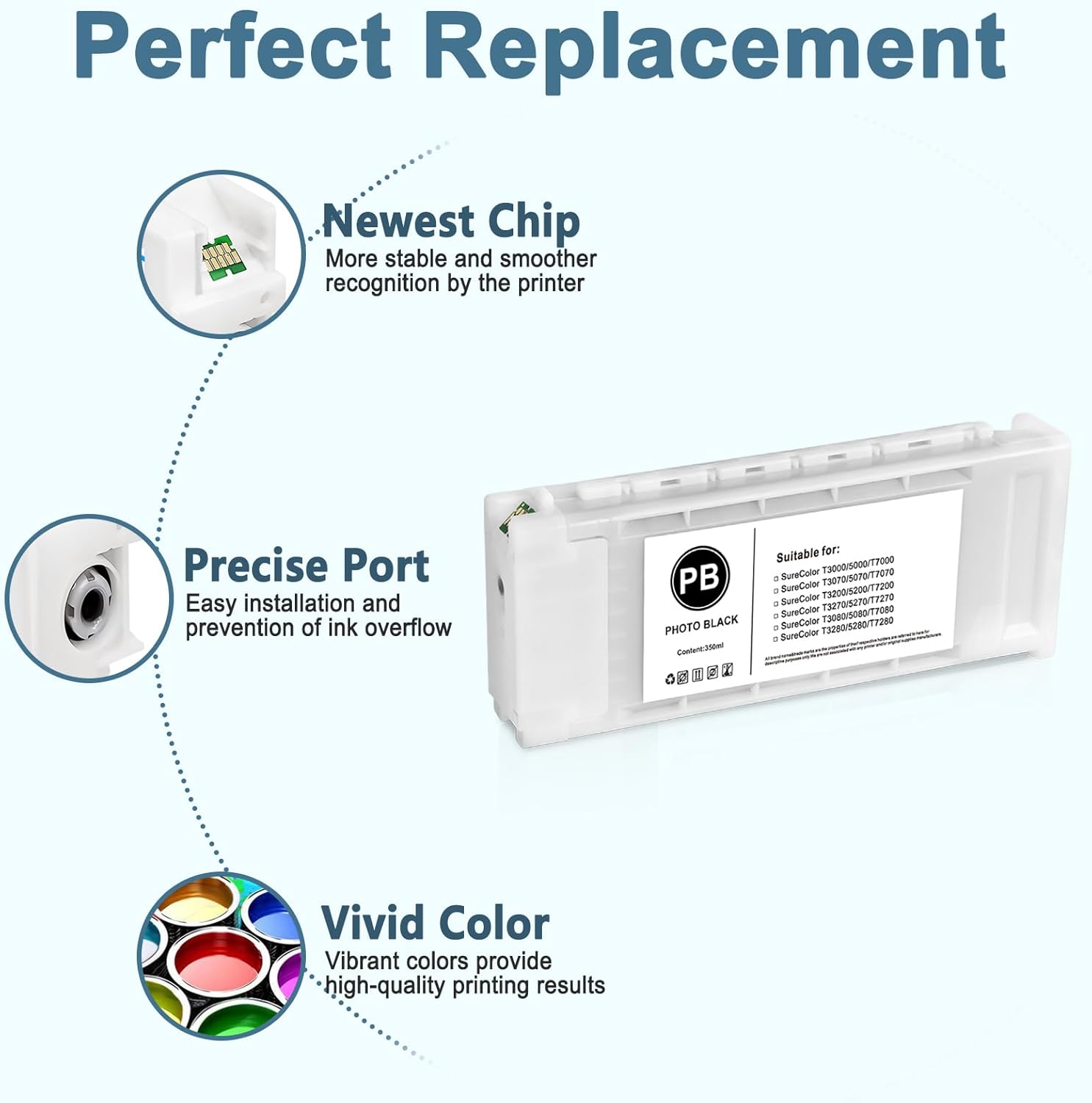 T693 T6931 Ink Cartridge T693100 Photo Black 350ML for SureColor SC-T3000 T3070 T3200 T3270 T5000 T5070 T5200 T5270 T7000 T7070 T7200 T7270 T5200D Printers (1-Pack)