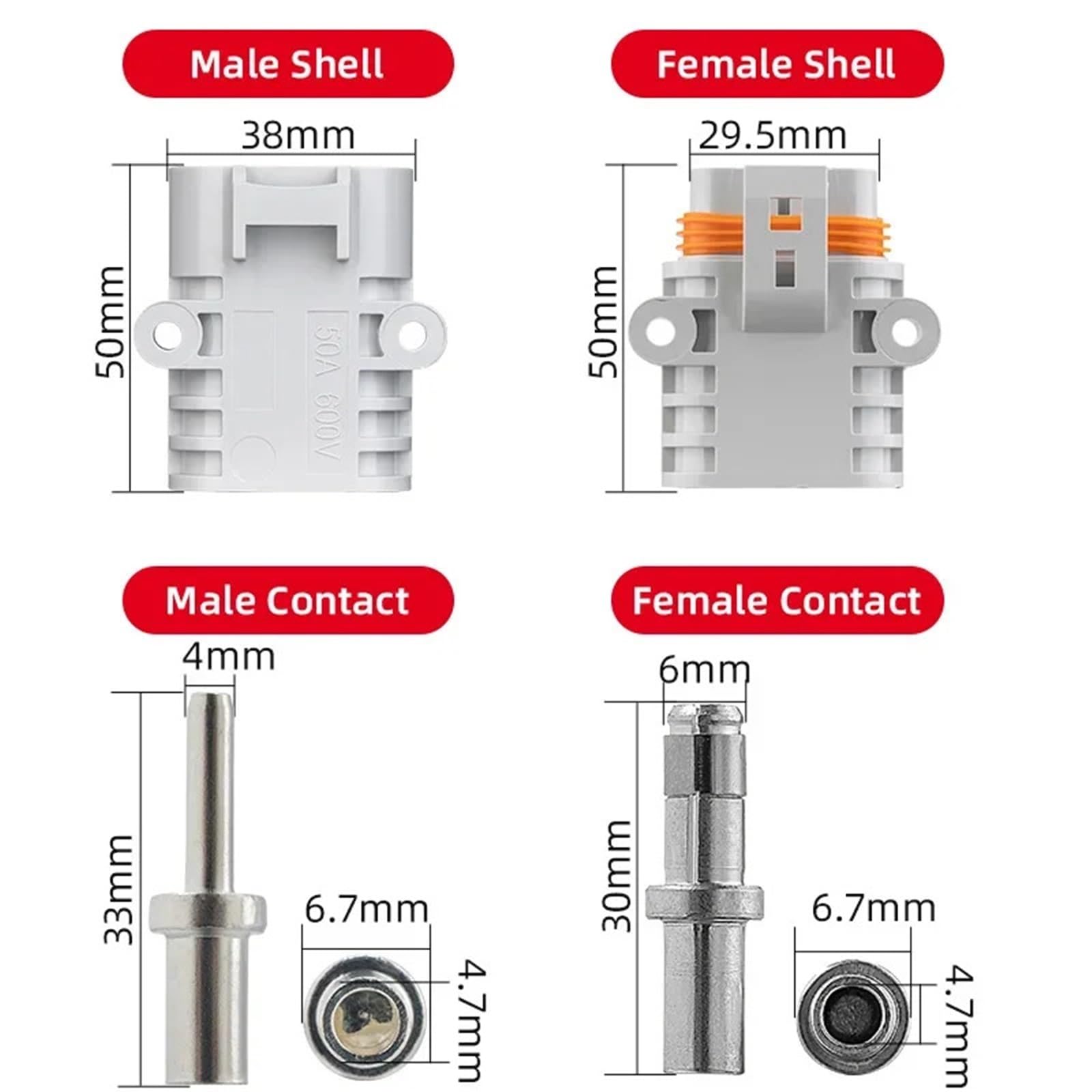 50A Wasserdichter Kabelbaum, Parkplatz-Klimaanlagenkabel, 600 V, 8 AWG, Silikondraht Mit Schnellem Anti-Lose-Stecker for Den Außenbereich(Female with wire,100cm)