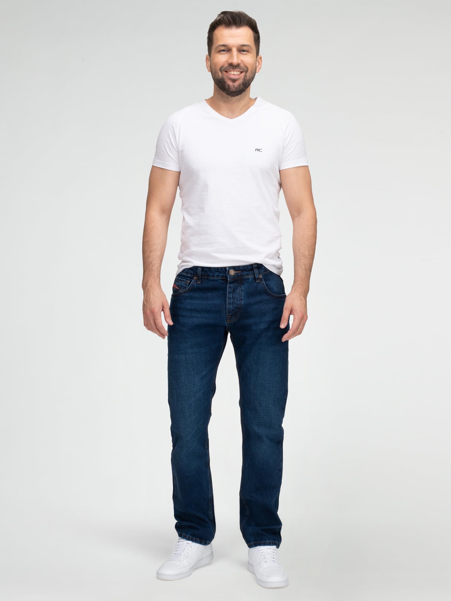 Lorenzo Loren Jeans da uomo effetto usato, con vestibilità regolare, larghezza da 72-112 cm e lunghezza da 76-97 cm