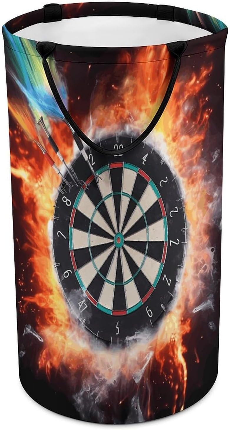 Dart Board Laundry Hamper with Handles Waterproof Collapsible Laundry Basket Large Lightweight Round Dirty Clothes Hamper for Home Dorm Bathroom Decor