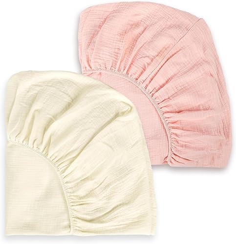 Juego de 2 sábanas de muselina para cuna para niña y niño, transpirables y cómodas, sábana de cuna neutra para bebé, colchón ajustable para cuna y