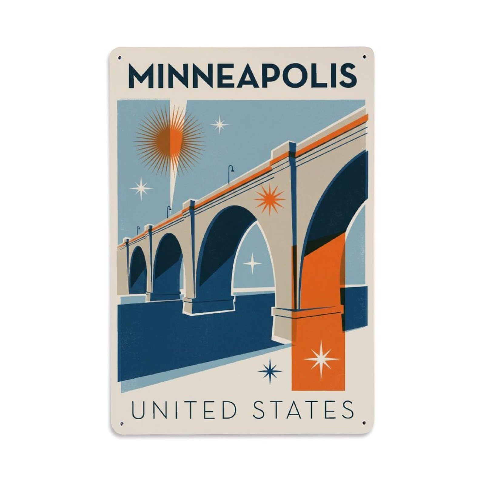 Xanthor Style Vintage Travel United States Minneapolis Metal Tin Sign