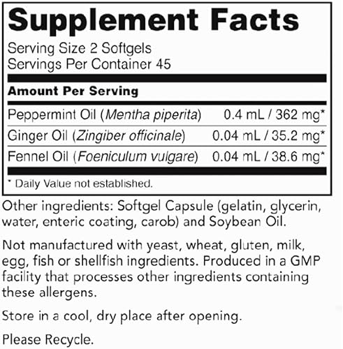 Miniatura 7 de Geles de menta: 90 cápsulas blandas con recubrimiento entérico con aceites de jengibre e hinojo de Rachel's Tea