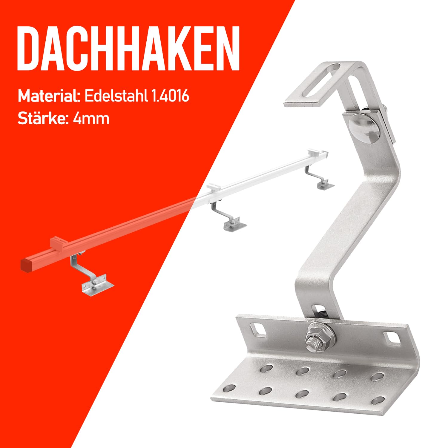 8x Dachhaken 115 Mm Aus Edelstahl Für Photovoltaikmodule – Für Ziegeldach & Aluschienen