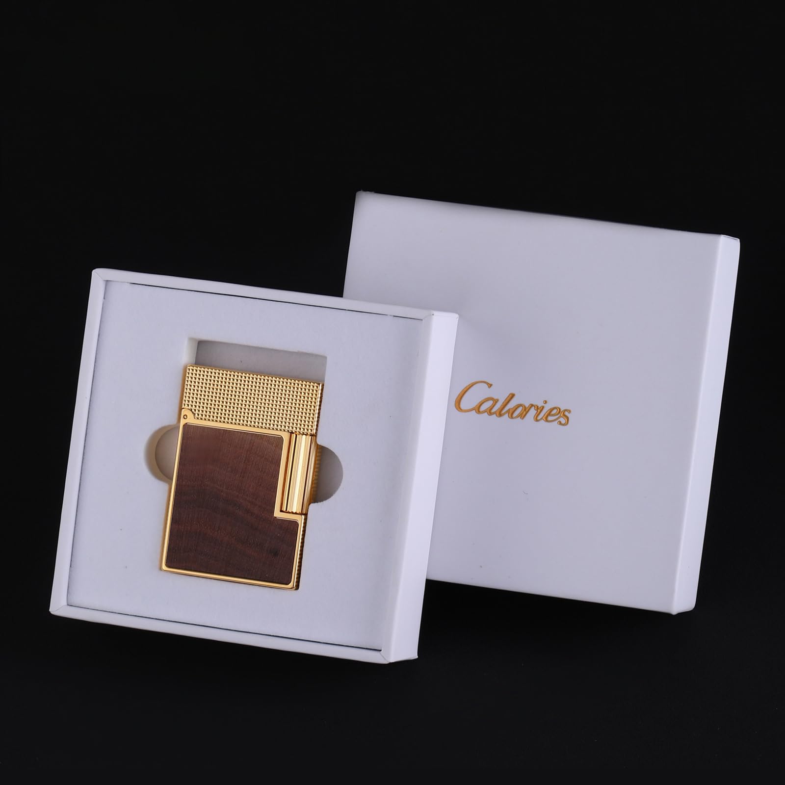 Mechero de butano, diseño de grano de madera exquisitamente tallada, encendedor de gabardina de encendido lateral para hombres, para coleccionistas