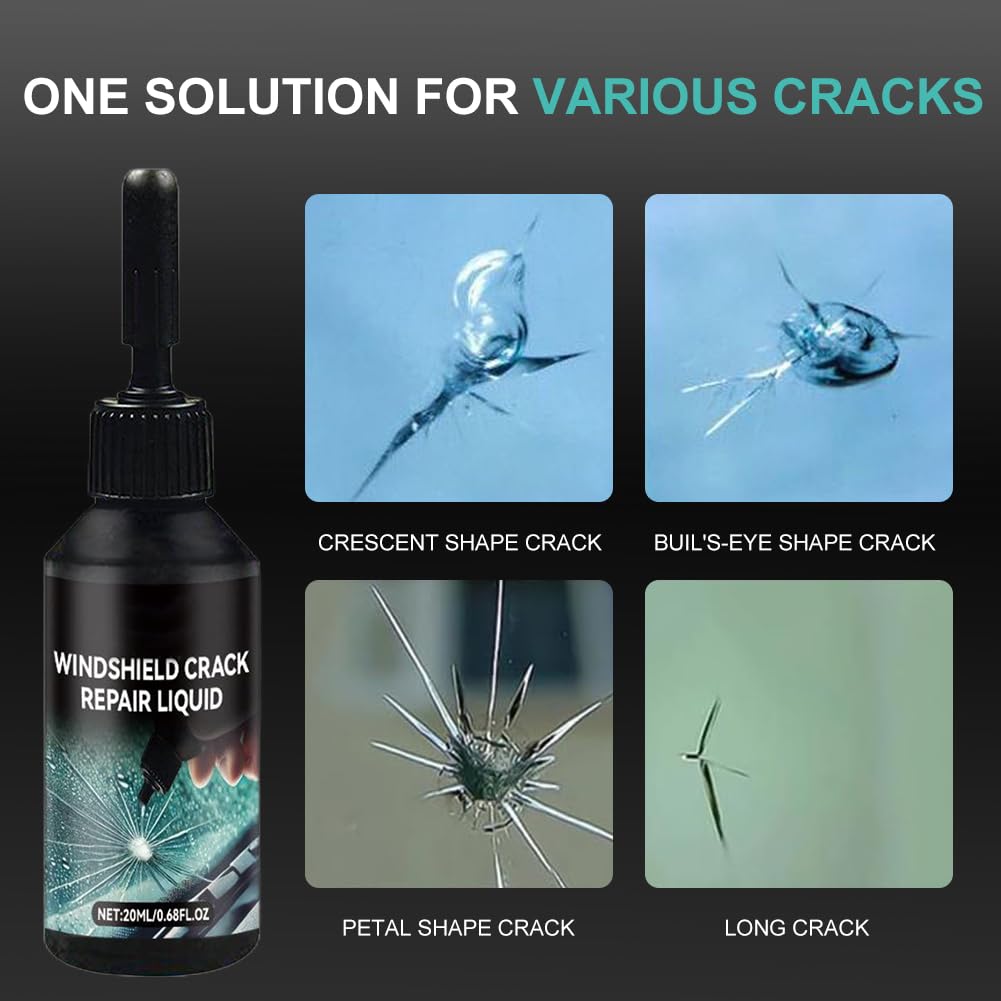 Kit Reparation Pare Brise, Liquide De Colle De Réparation De Vitres De Voiture, Kit de Réparation de Fissures de Pare-Bris, Windscreen Glue pour Verre Fissures, Toile D'araignée, étoile, Entaille - 4