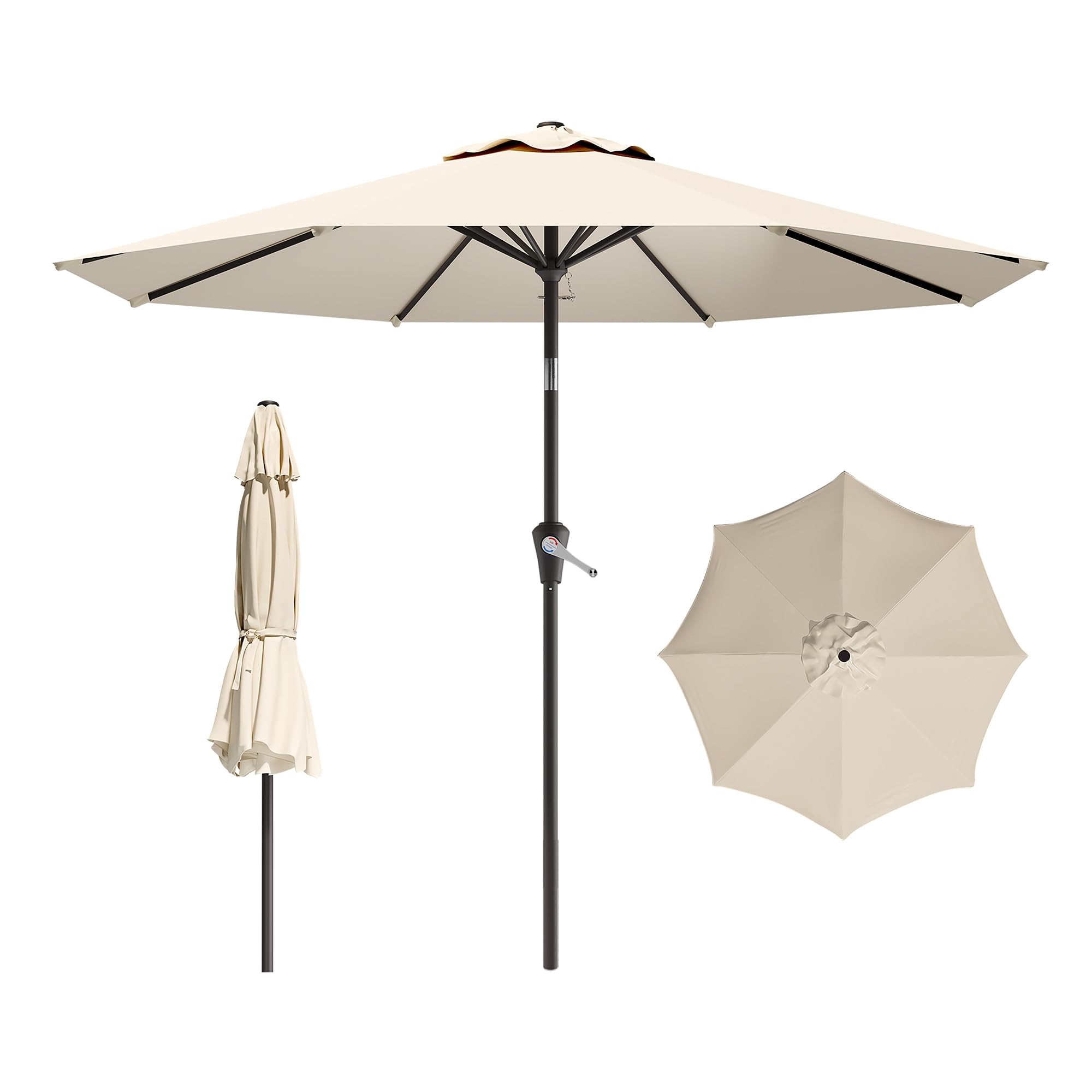 AreShark 9 FT Patio Umbrella for Outdoor, Outdoor Umbrella with Push Button Tilt and Crank, Outdoor Patio Umbrellas with 8 Sturdy Ribs for Market, Garden, Deck, Backyard, Pool (Cream-white)