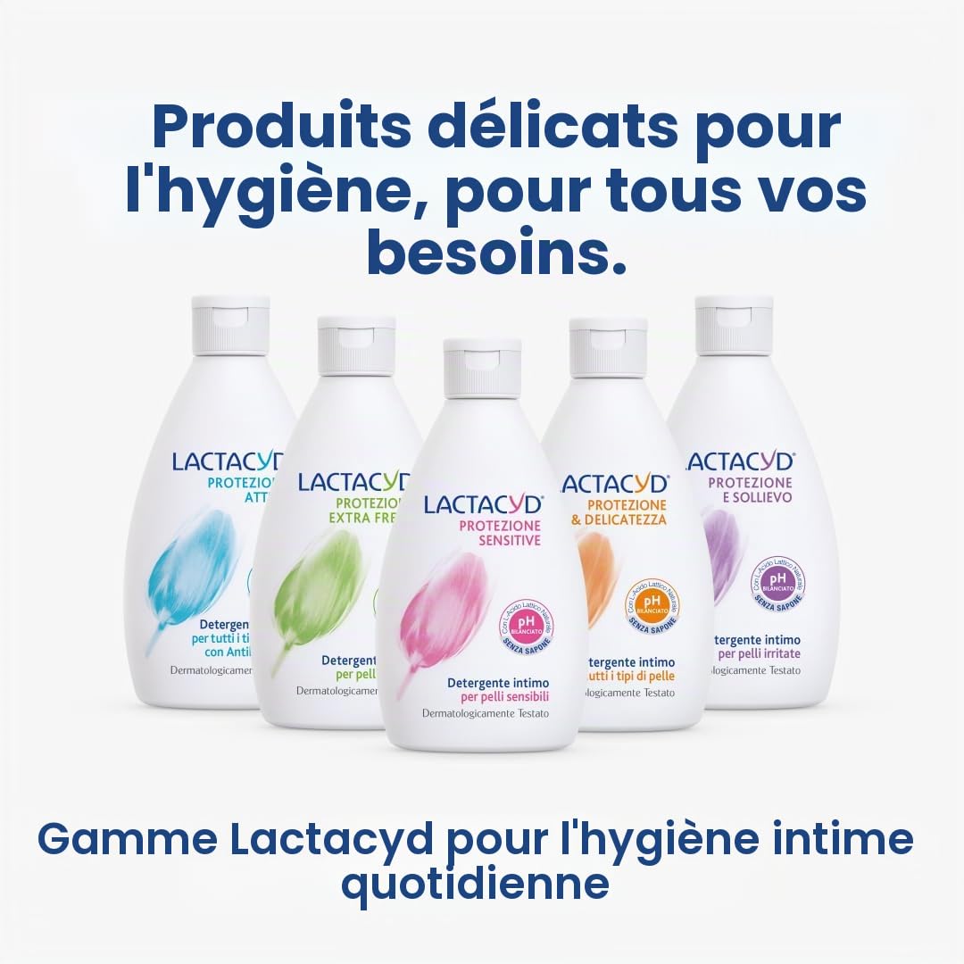 Lactacyd Sensitive Protection, nettoyant d'hygiène intime adapté aux peaux sensibles, avec de l'acide lactique biotechnologique et de l'extrait de coton, pack de 6 pièces (6 x 300 ml)