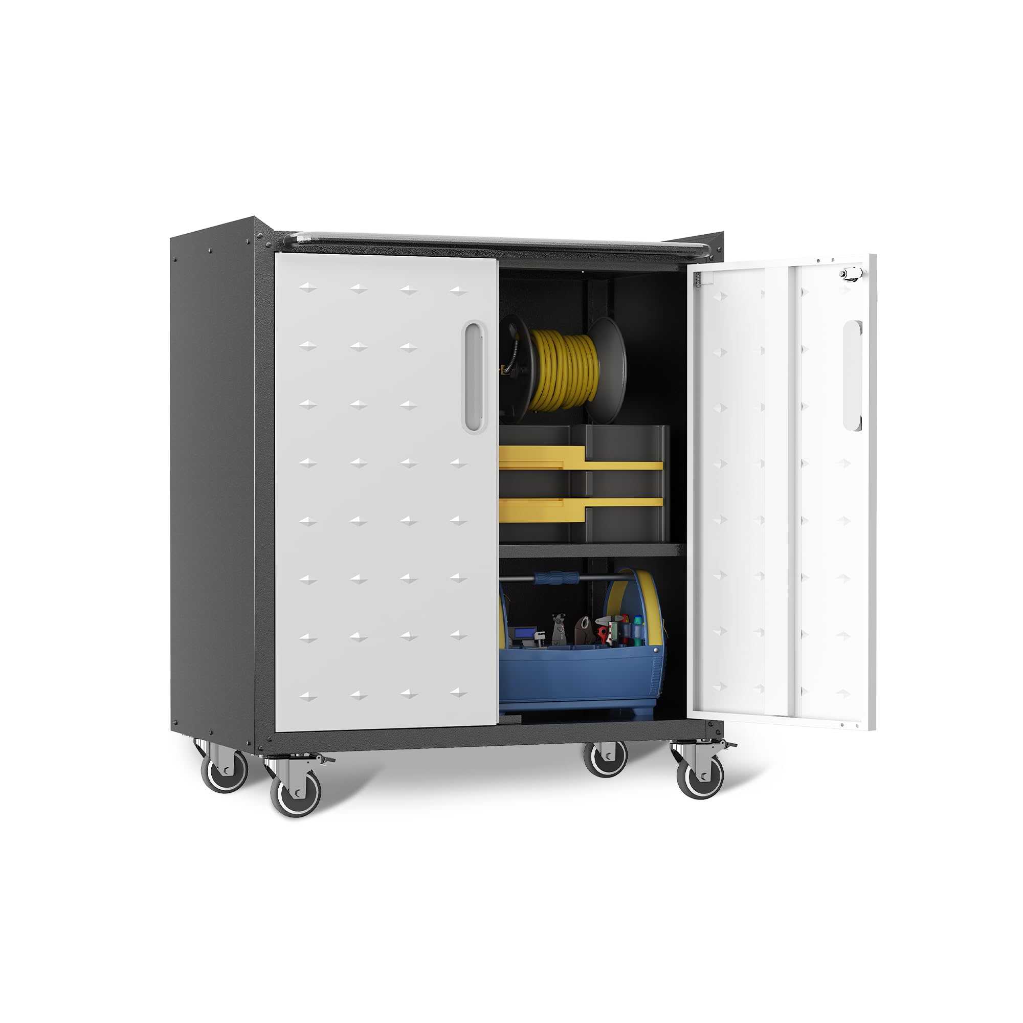 VIYET Garage Cabinets,Metal Garage Storage Cabinet with Wheels,Lockable Rolling Tool Cabinet with Drawer and Adjustable Shelves,Heavy Duty Tools