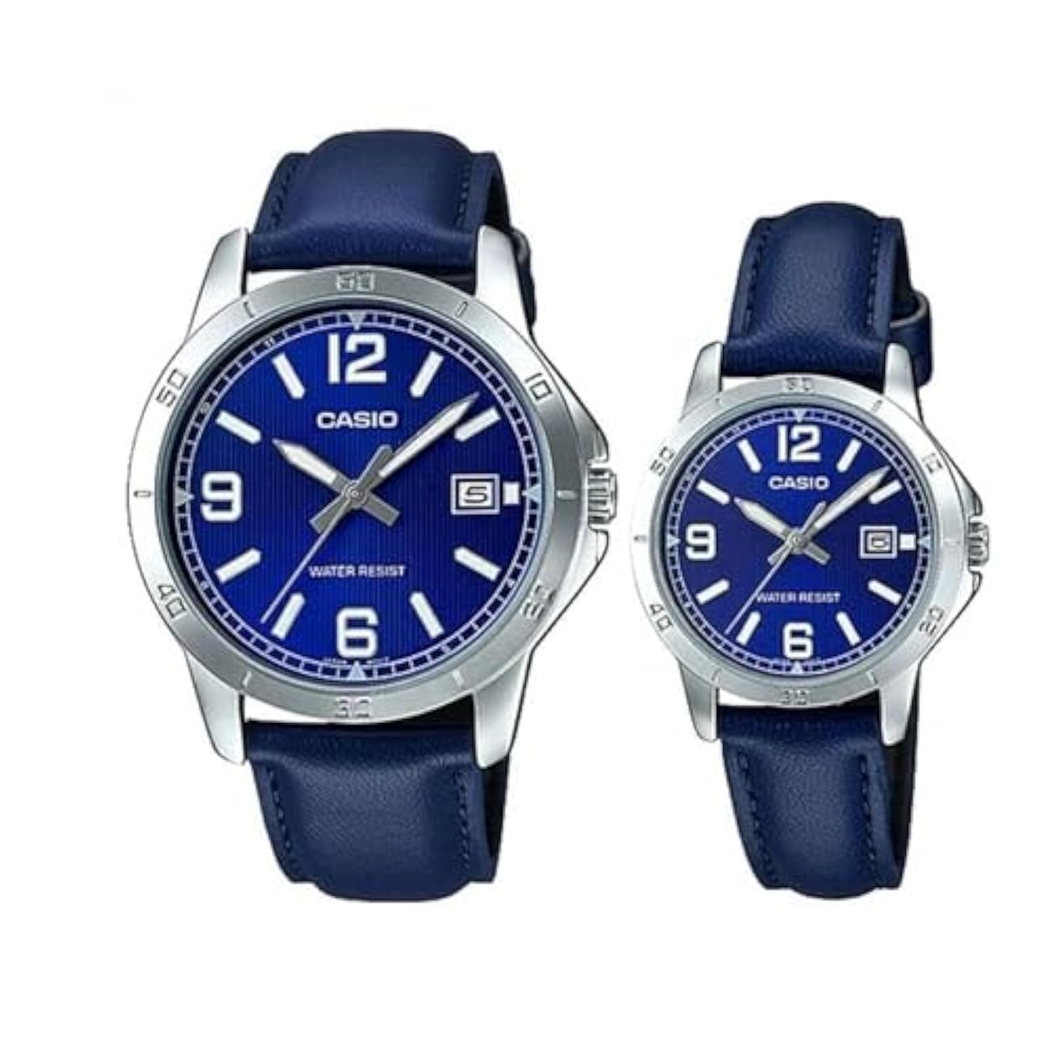 MTP/LTP-V004L-2B Blue Leather Couple Watches