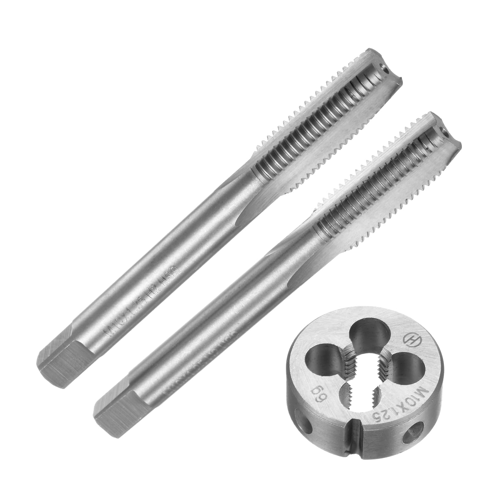 Juego de 3 machos y terrajas métricos de Mano, machos cónicos/roscantes y terrajas Redondas M10 x 1,25, Kit de Herramientas de roscado Manual para reparación de roscas.