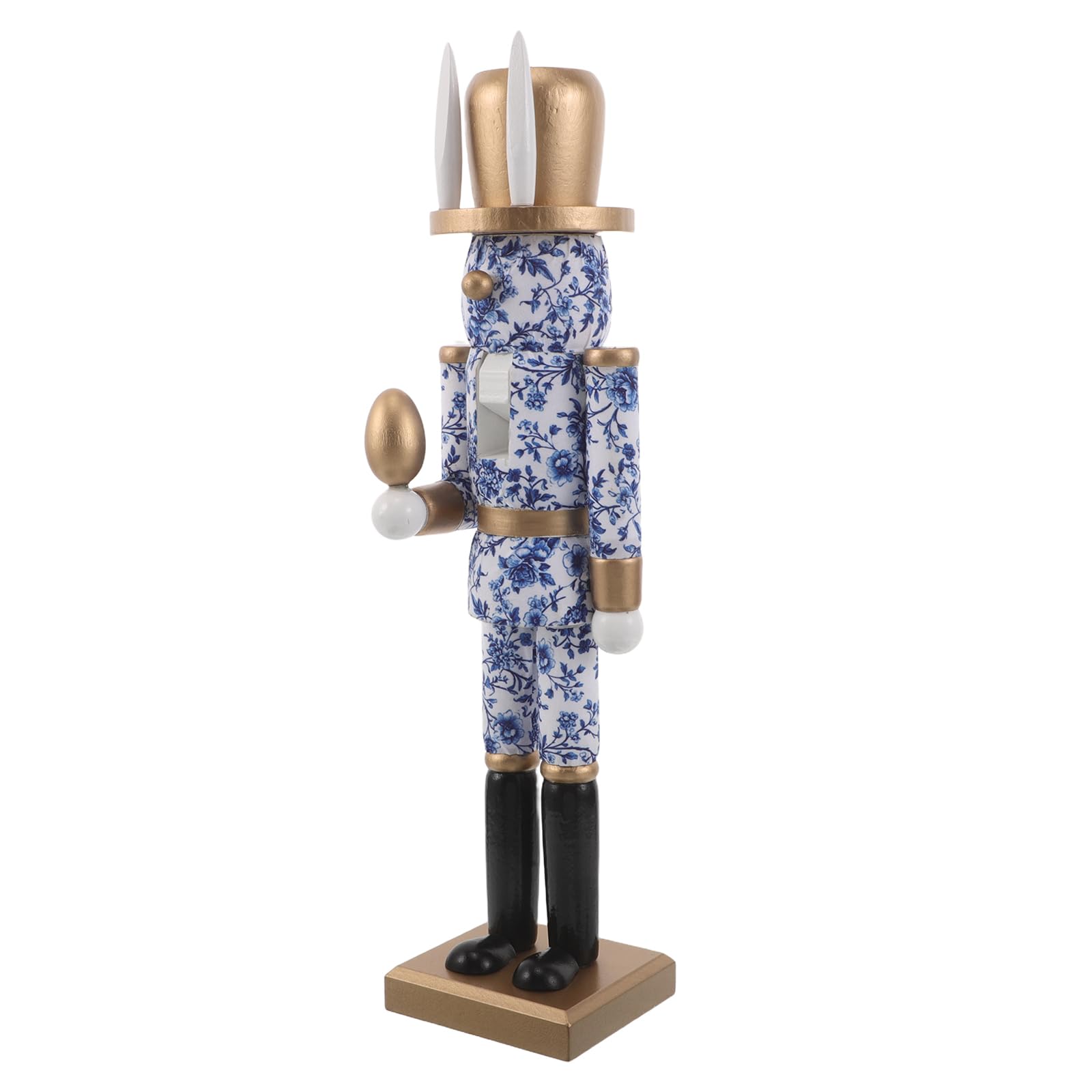 Casse-Noisette Lapin en Bois, ornement de Pâques style porcelaine blanche et bleue