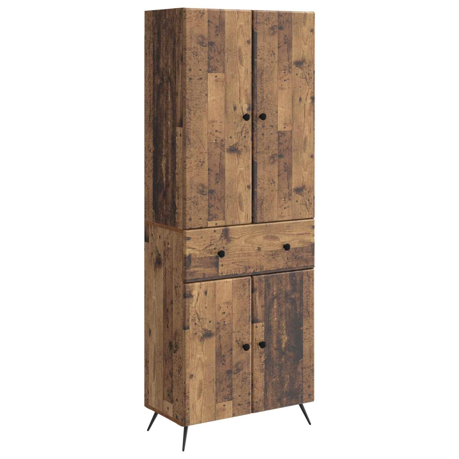 2-teiliges Möbelset Wohnzimmer Altholz-Optik Wohnwand mit Schrank und Sitzbank, Modernes Design Set für Flur und Esszimmer mit 4 Türen 4 Regalböden 1 Schublade