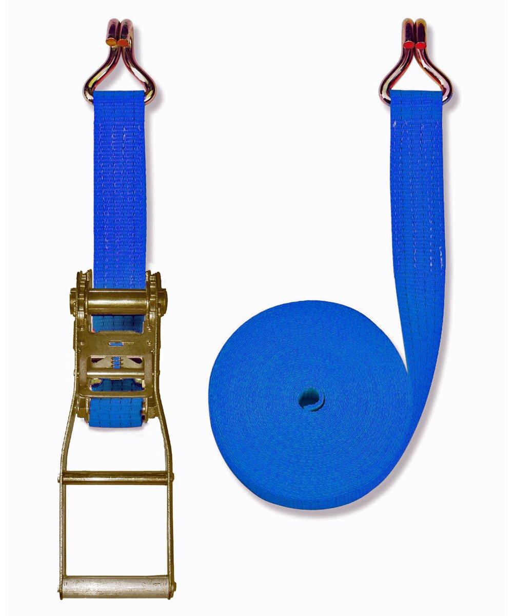 Braun Lashing Webbing Strap 4000 daN Two-Piece Blue Colour 10 m Length 50 mm in Width with Ratchet and Claw Hooks