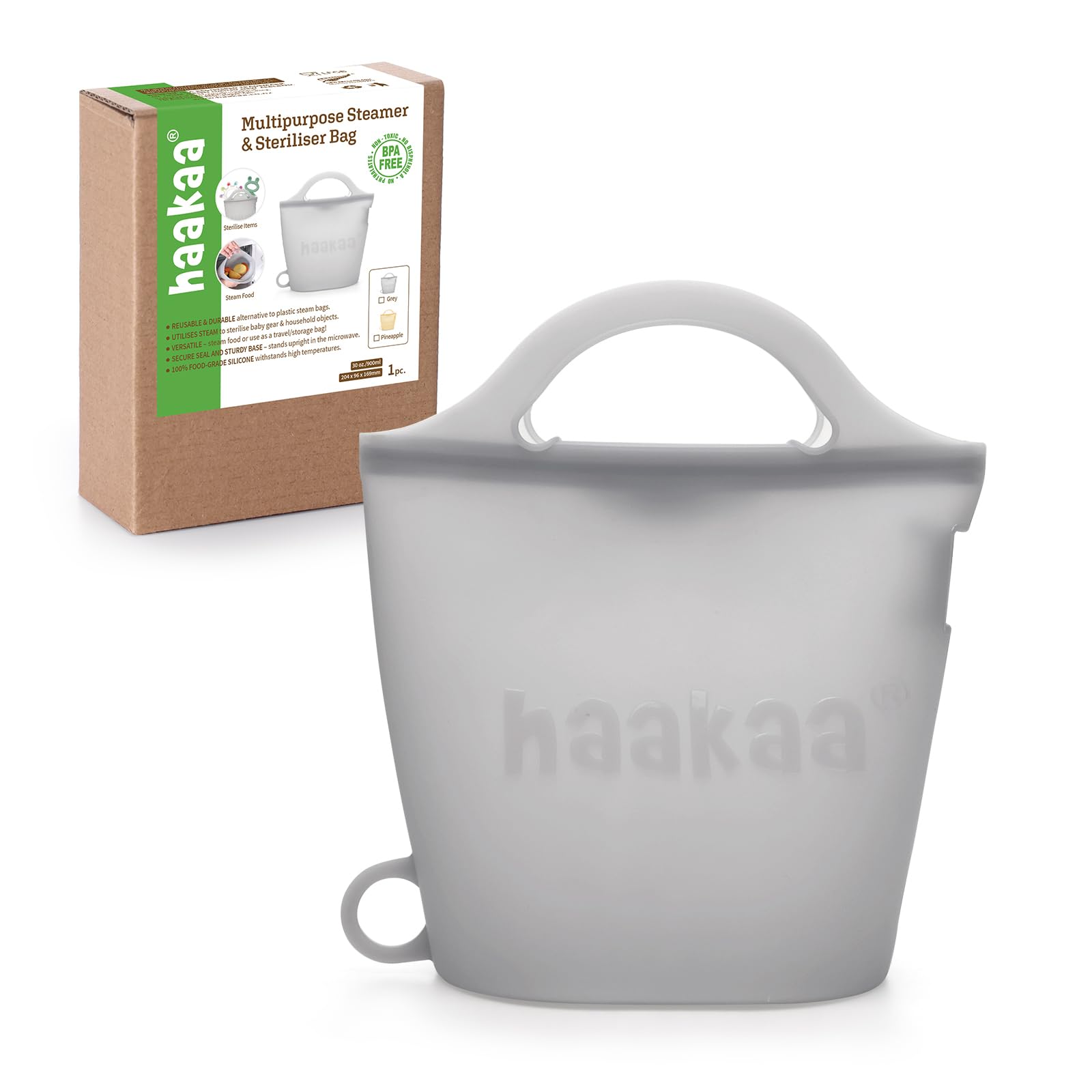 Photo 1 of Haakaa Silicone Travel Microwave Steamer & Steriliser Bag, 30oz/900ml Reusable Silicone Steaming Bags for Baby Small Items, Pacifiers, Teethers or Baby Cups, Great for Home and On-The-Go, Grey/1PC