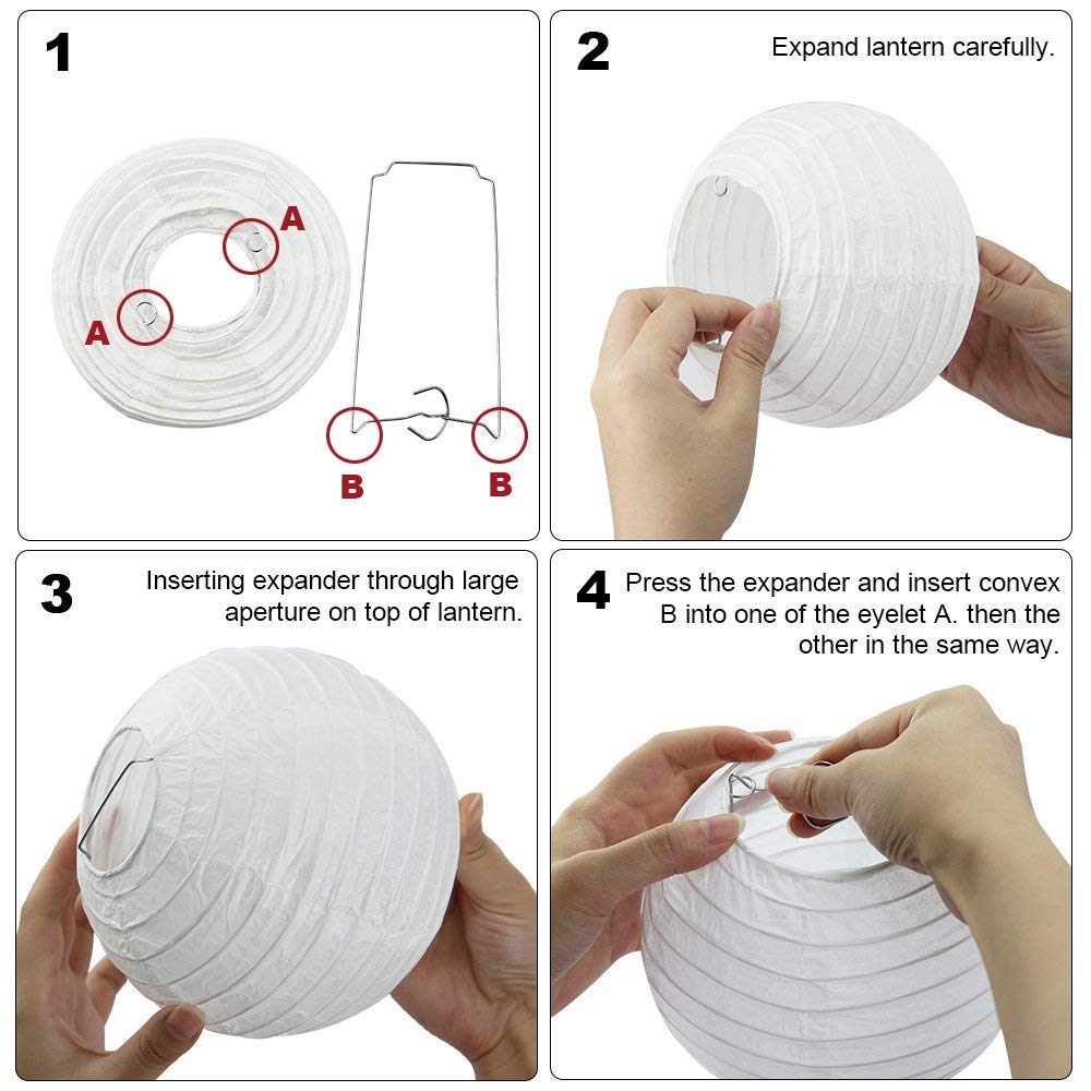 12 Lanterne Di Carta Rtonde Assortite - 15/20/25/30 Cm - Perfette Per Matrimoni, Feste E Decorazione Casa
