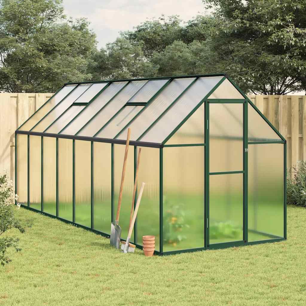 Aluminiowa szklarnia ogrodowa zielona 445 x 169 x 195 cm z panelami