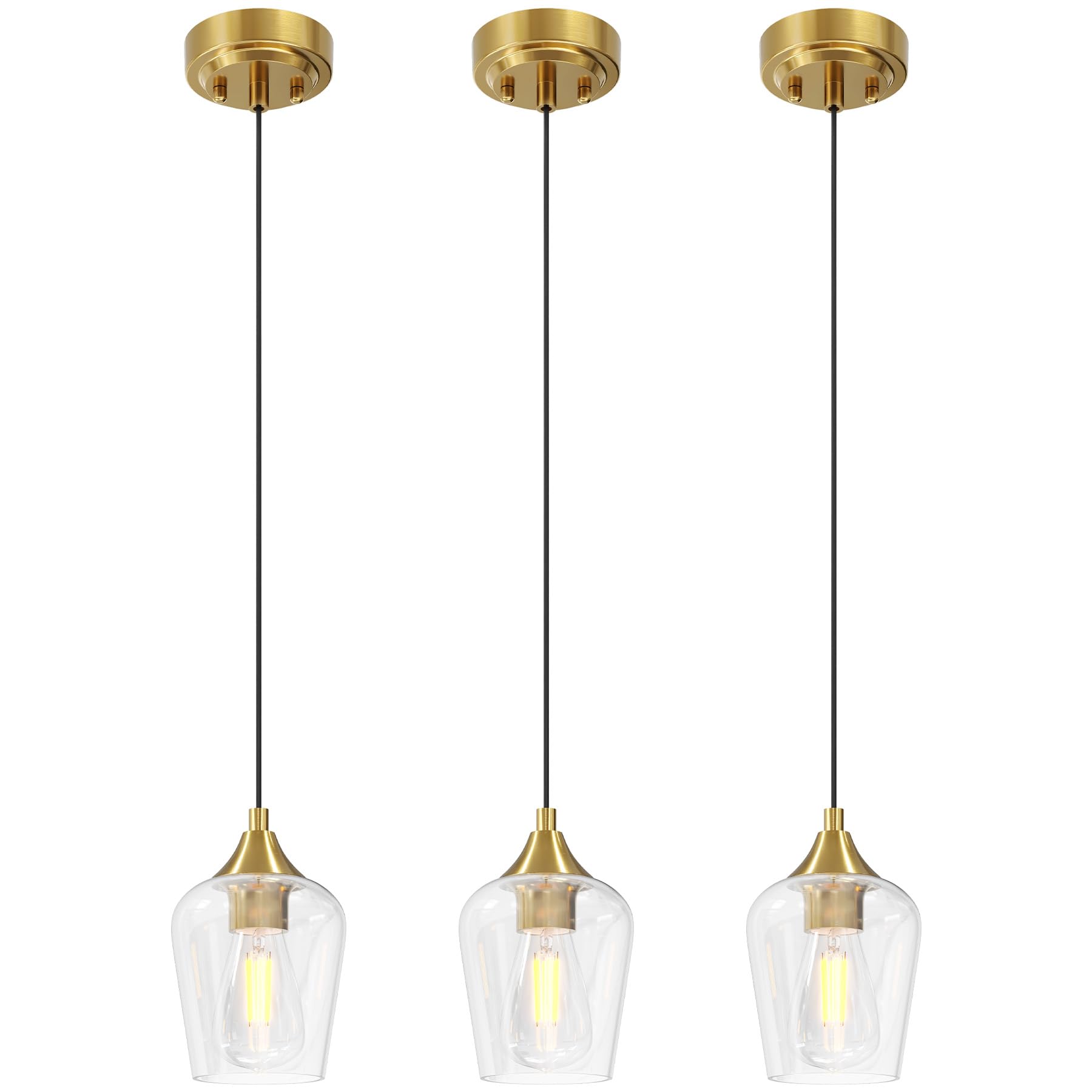 VONLUCE Brushed Gold Pendant Lights 3 Pack