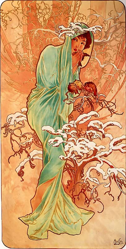 Tableaux Moderne Hiver Mucha pour salon chaleureux HASWEX