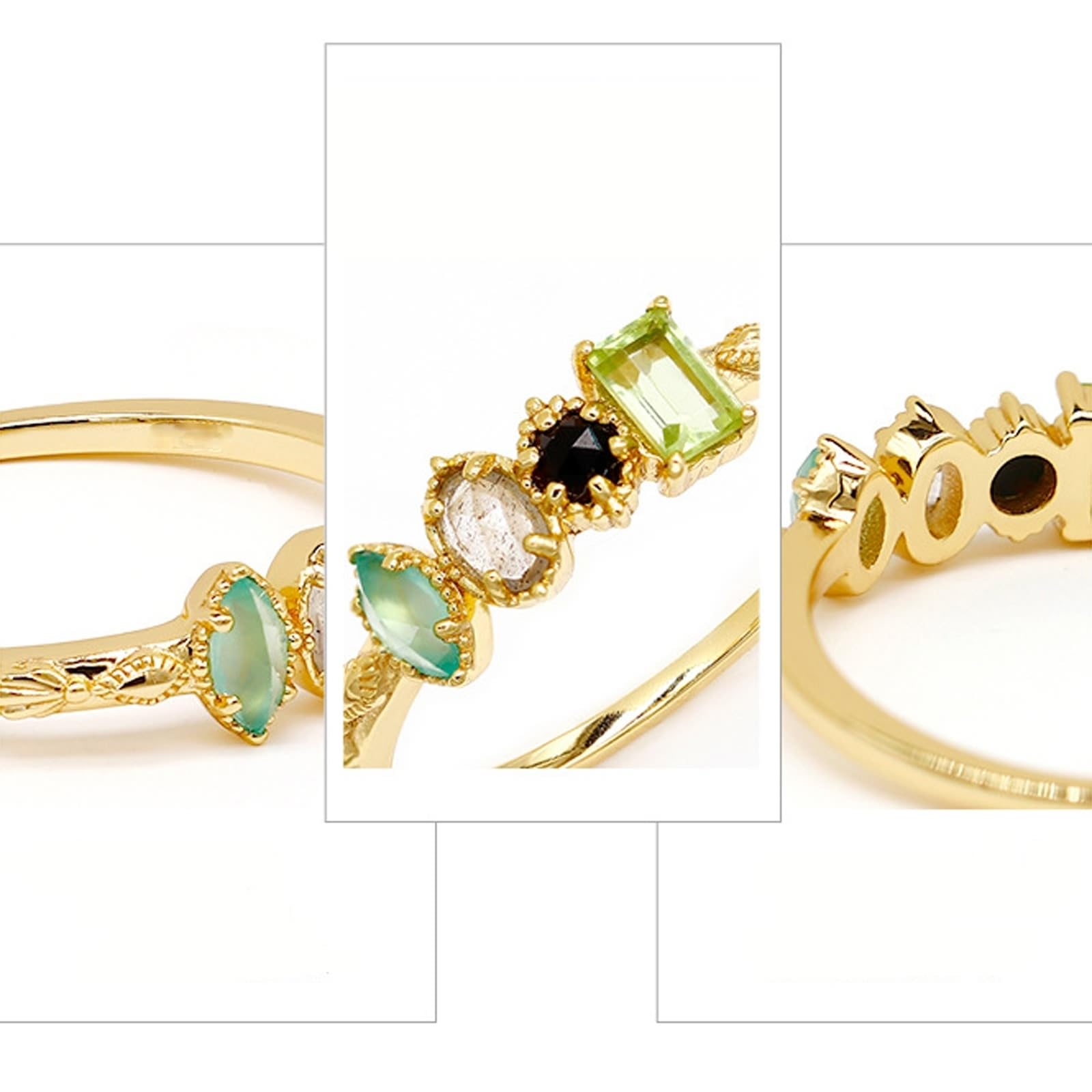 Alianzas de oro amarillo 9 K/14 K/18 K con rectángulo verde peridoto, retro