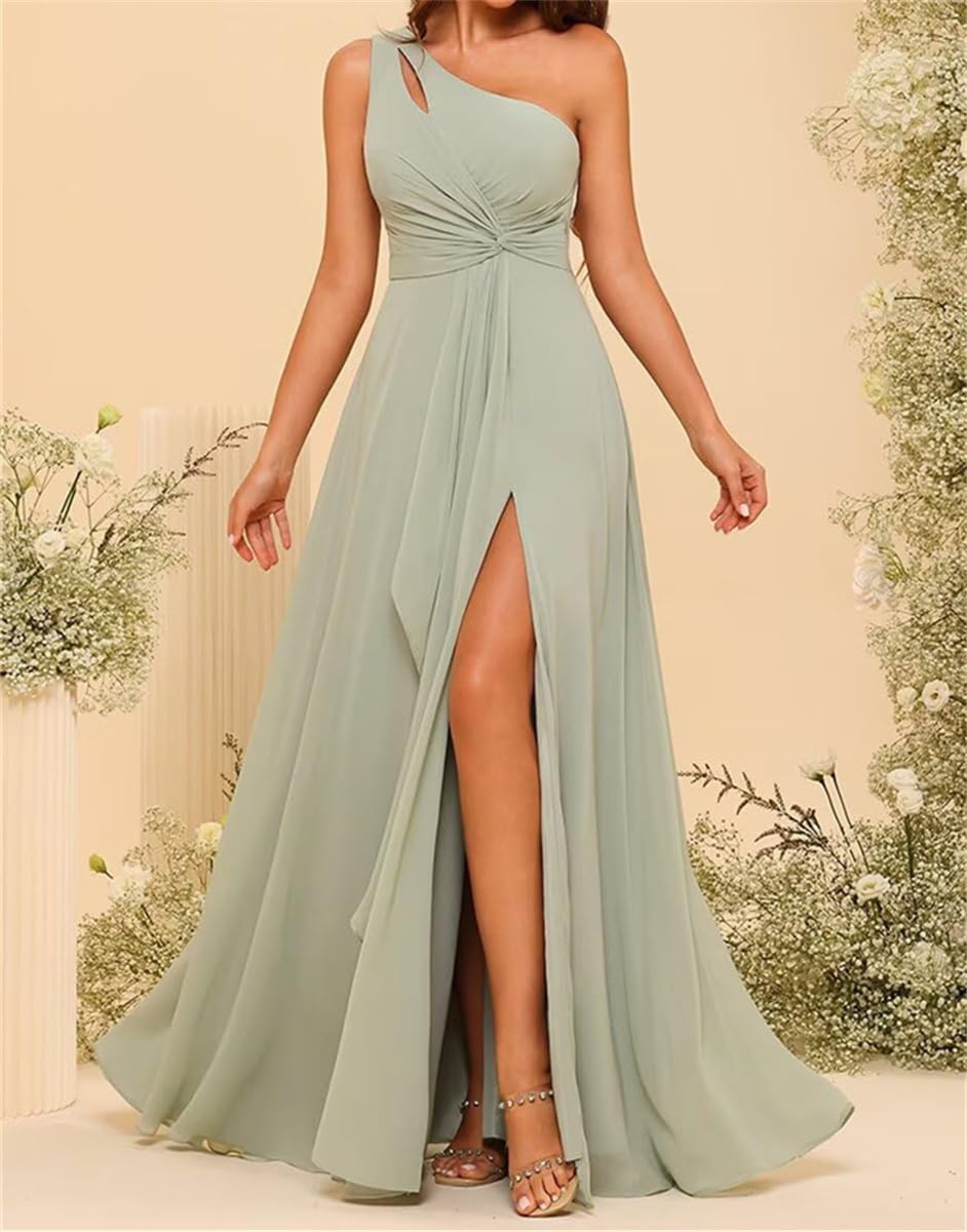 Abito da damigella d'onore da donna, in chiffon, con spacco, pieghettato, taglie forti