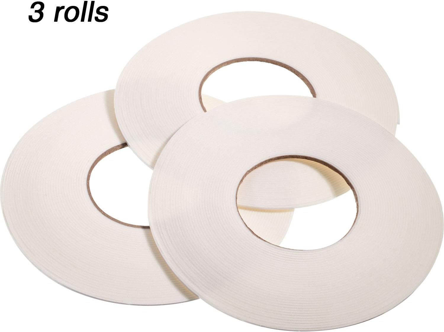 Zonon 3 Rolls Double Sided Foam Tape, 1/8 Inch by 50 Feet, White