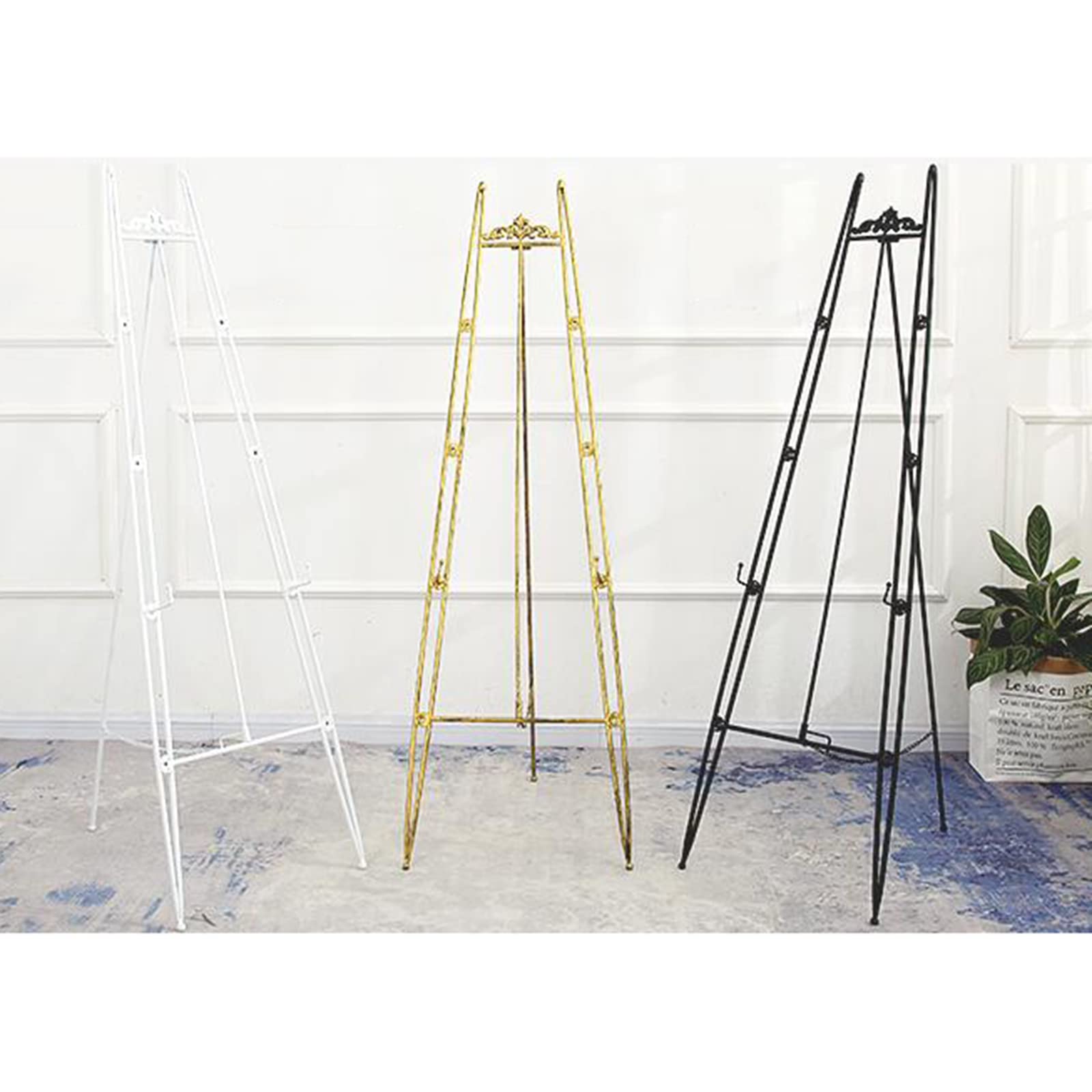NZPOST Cavalletto Bianco/Nero/Oro per Matrimonio - Cavalletto espositivo Portatile Pieghevole Alto 120/150 cm - Cavalletto per artisti per Pittura Interna ed Esterna (Nero 120