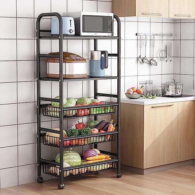 5-Tier Shelf Storage Shelving Unit With Wheels, Adjustable Standing Storage Shelf Rack for Kitchen, Heavy Duty Storage Racks Kitchen Cabinet for Kitchen,Bathroom, Pantry (50×32×132cm)