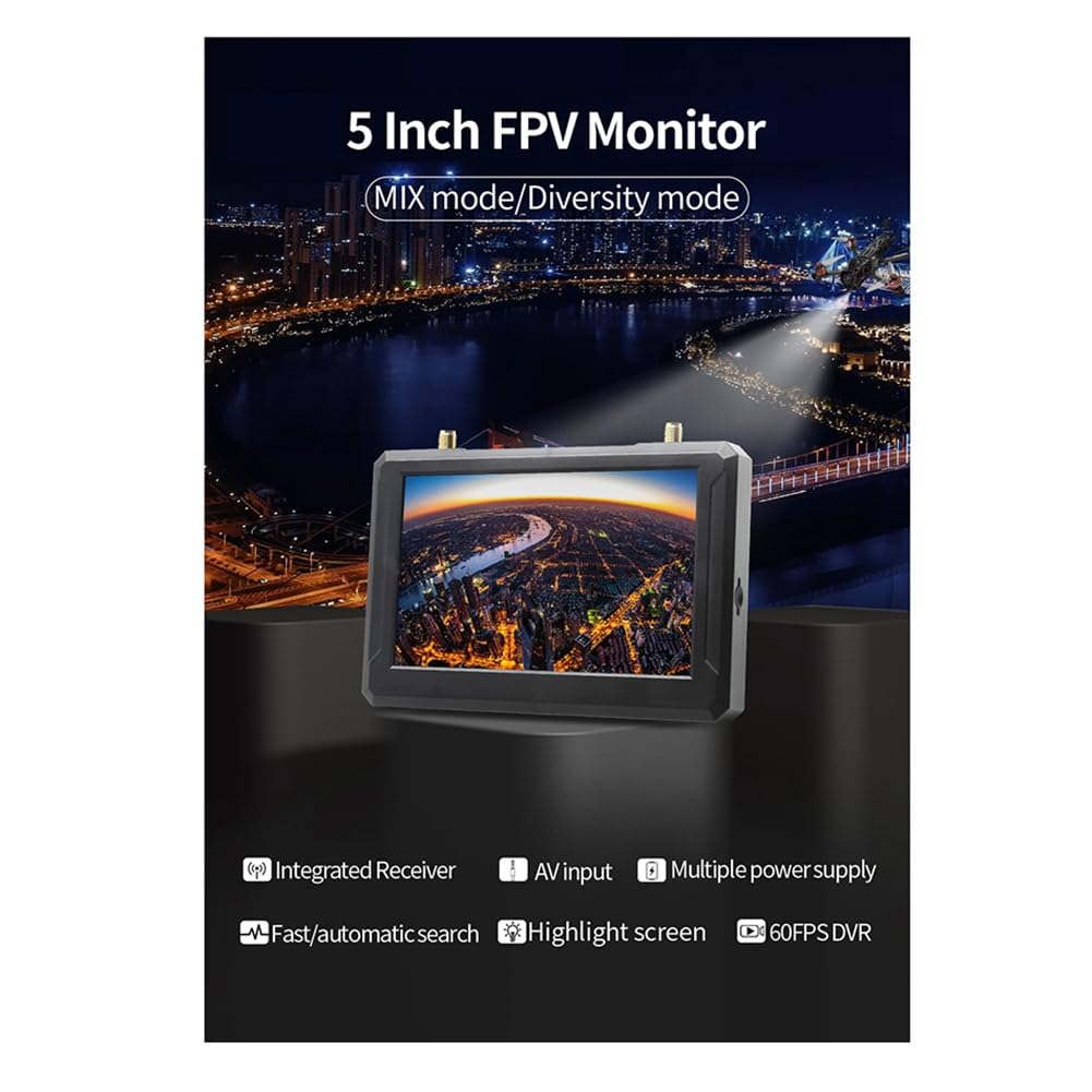 M5F 5 Pollici Monitor FPV 800 * 480 con Ricevitore Diversity Steadyview Integrato A 60FPS DVR per Drone FPV Quadricottero Modello RC