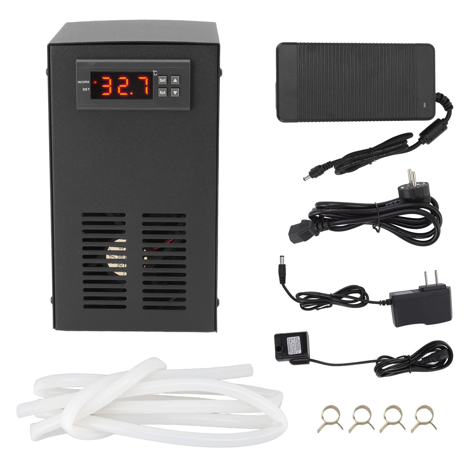 Grzałka do Akwarium Agregat Chłodniczy do Wody W Akwarium Układ Chłodzenia 120 W Automatyczny Termostat Wyświetlacz Temperatury Zbiornika Wody Słodkiej i Morskiej (Wtyczka UE 100-240 V)