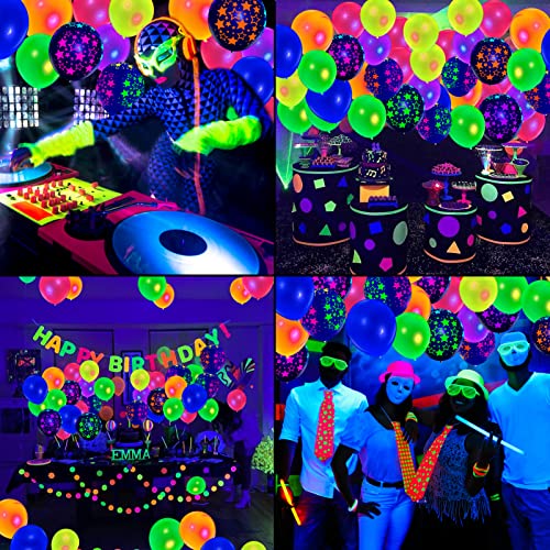 Cadeya 90 Pieces Neon Balloons, 12” Uv Star Blacklight Balloons Glow In The Dark Luminous Helium Latex Balloon For Birthday, Wedding, Neon Party, Glow Party Decorations Supplies #TOP4