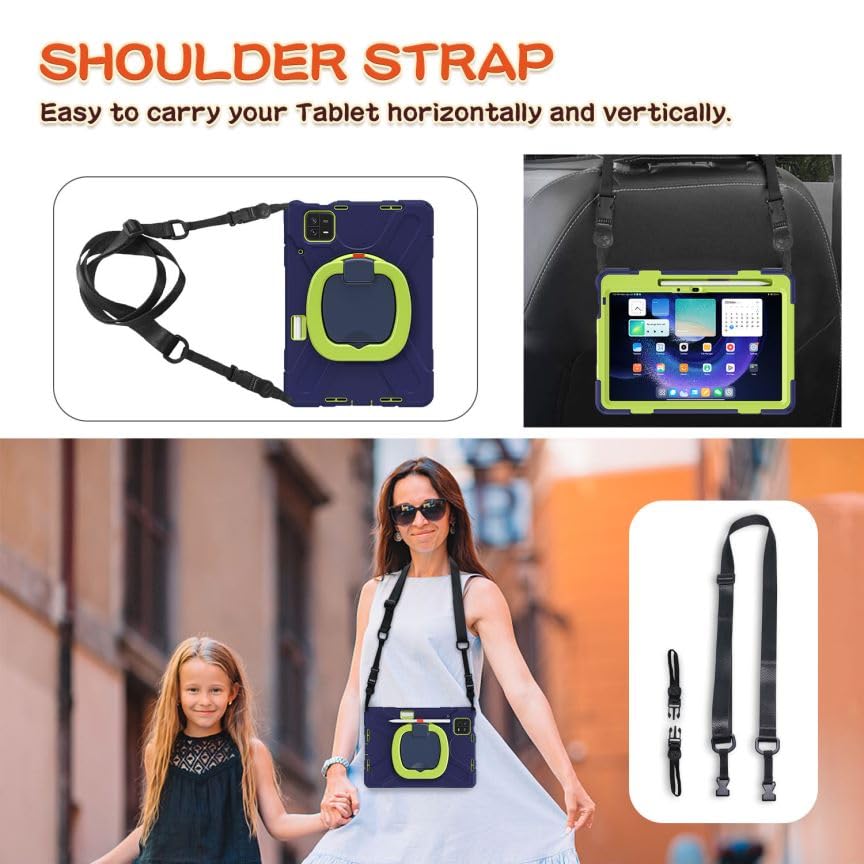 Etui na Xiaomi Pad 6 / Xiaomi Pad 6 Pro 11,0" 2023, trwałe, ciężkie, wytrzymałe, odporne na wstrząsy silikonowe etui z obrotowym uchwytem o 360°, podpórką, uchwytem na rysik i paskiem na