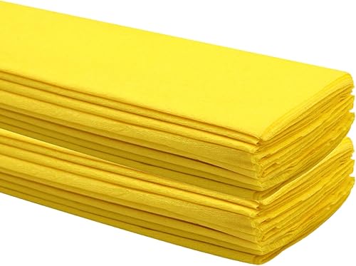 Pliegues de papel crepé (20 hojas), 20 pulgadas de ancho por 3.2 pies de largo, papel crepé mexicano, 21 colores surtidos (amarillo limón)
