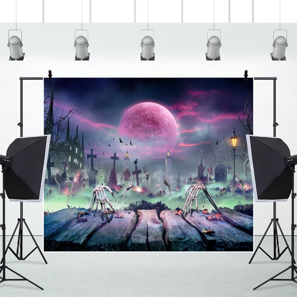 Halloween-Hintergrund 3x2,5 M – Gruselige Friedhofs-Deko Mit Skelett & Geist, Für Foto-Booth & Party